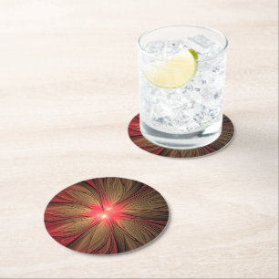 Red fansy fractal flower  round paper coaster