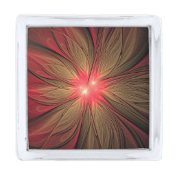 Red fansy fractal flower  silver finish lapel pin