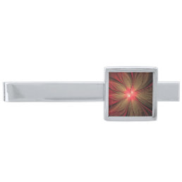 Red fansy fractal flower  silver finish tie bar