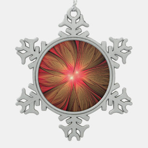 Red fansy fractal flower snowflake pewter christmas ornament
