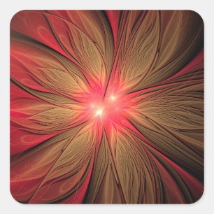 Red fansy fractal flower square sticker