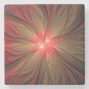 Red fansy fractal flower   stone coaster