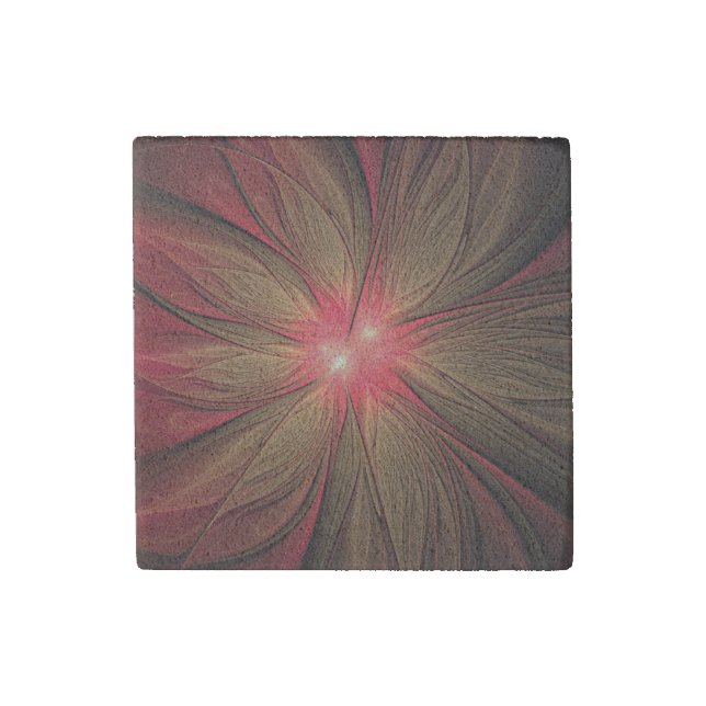 Red fansy fractal flower  stone magnet (Front)