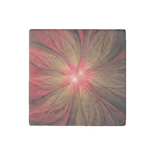 Red fansy fractal flower  stone magnet