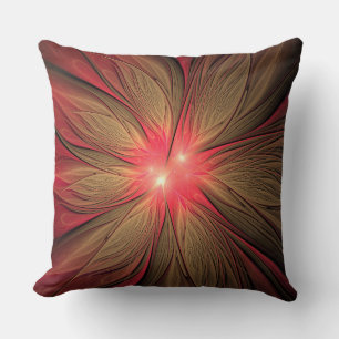 Red fansy fractal flower throw pillow
