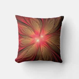 Red fansy fractal flower   throw pillow
