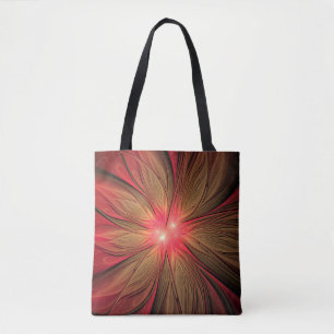 Red fansy fractal flower  tote bag