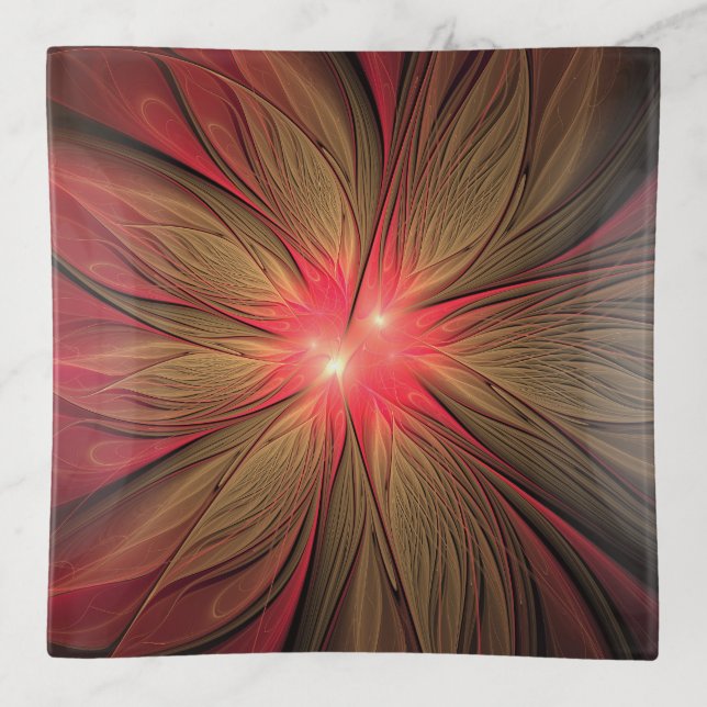 Red fansy fractal flower  trinket tray (Front)