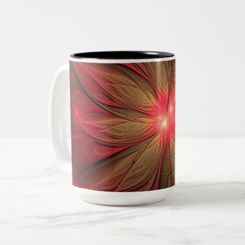 Red fansy fractal flower  Two_Tone coffee mug