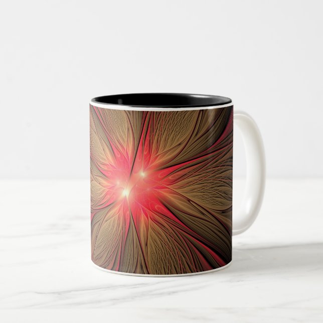 Red fansy fractal flower  Two-Tone coffee mug (Front Right)