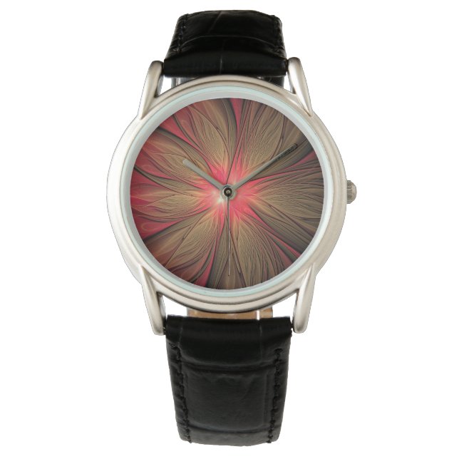 Red fansy fractal flower  watch (Front)