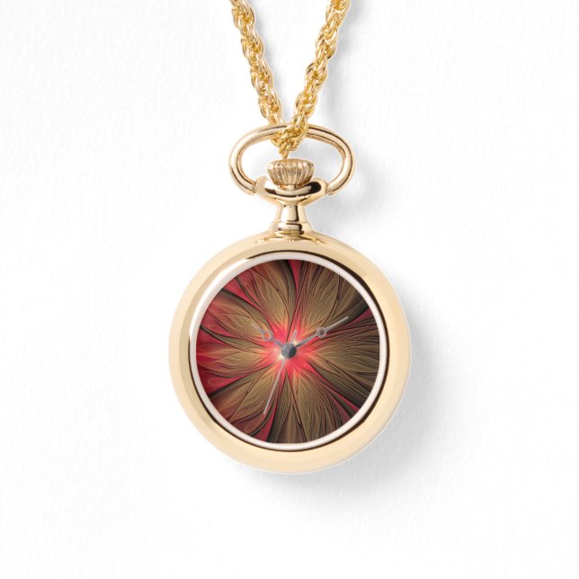 Red fansy fractal flower  watch (Front)