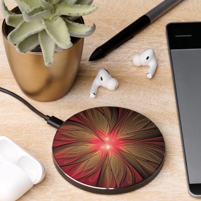 Red fansy fractal flower  wireless charger  (Desk 2)
