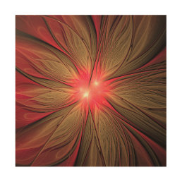 Red fansy fractal flower  wood wall art