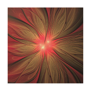 Red fansy fractal flower  wood wall art