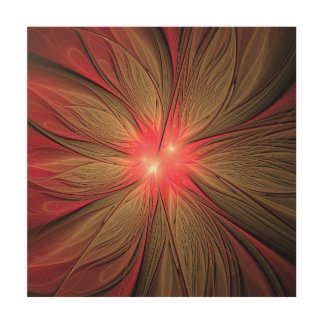Red fansy fractal flower  wood wall art
