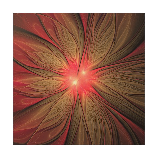 Red fansy fractal flower  wood wall art (Front)
