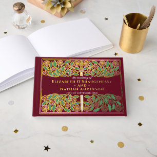 Red Fantasy Royal Medieval Floral Sword Wedding Foil Guest Book