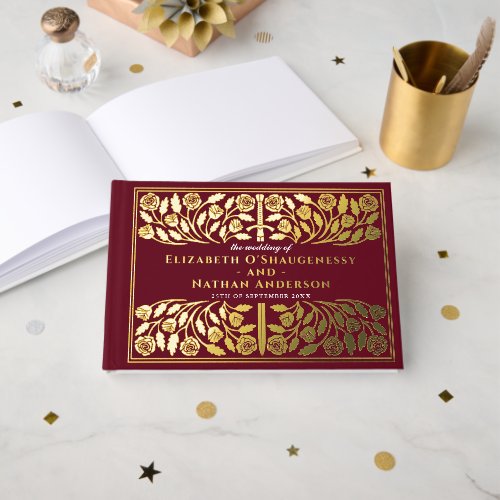 Red Fantasy Royal Medieval Sword Wedding Foil Guest Book