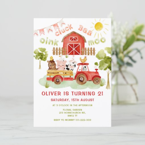 Red Farm animals 2nd birthday party Invitation | Zazzle