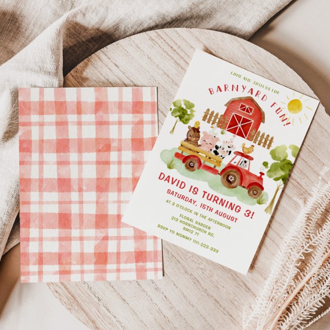 Red Farm animals 3rd birthday party Invitation (Creator Uploaded)