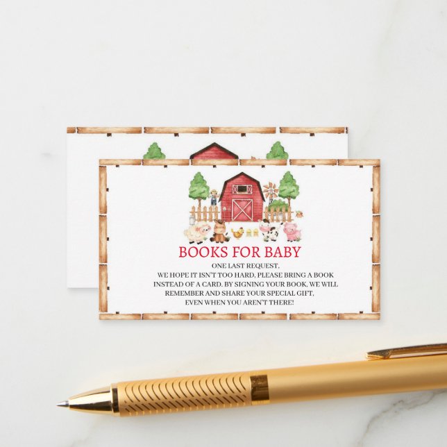 Red Farm Animals Baby Shower Enclosure Card (Front/Back In Situ)
