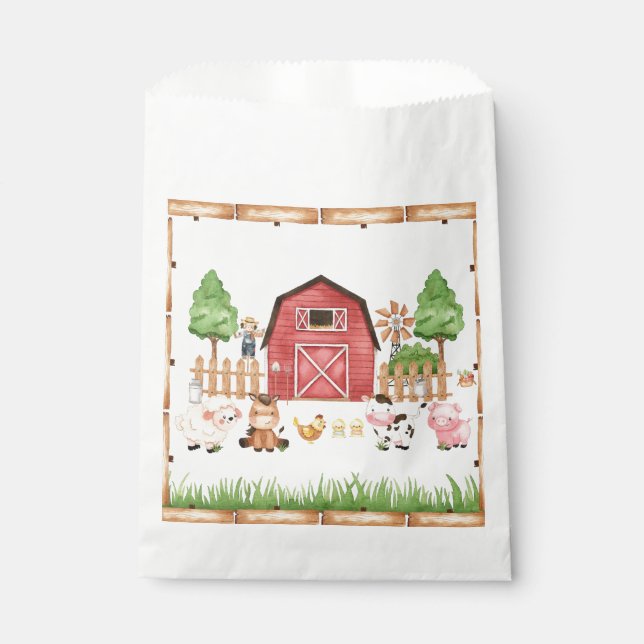 Red Farm Animals Baby Shower Favor Bag (Front)