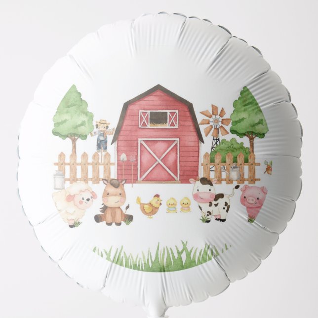 Red Farm Animals Birthday Party Balloon (Front)