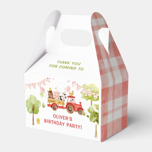 Red Farm animals birthday party Favor Boxes (Front Side)