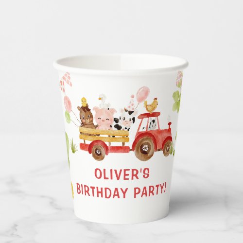 Red Farm animals birthday party Paper cup