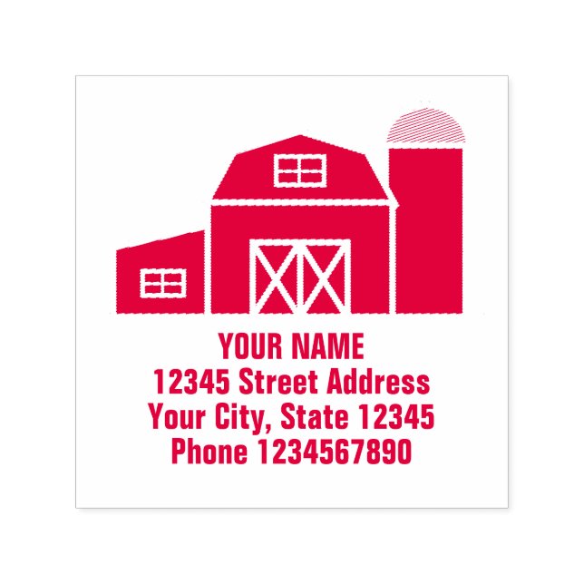 Red farm barn self inking return address stamp (Design)