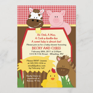 Red Farm Barnyard Baby Shower Invitation