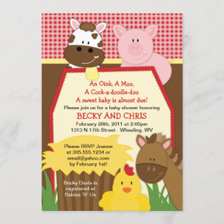 Red Farm Barnyard Baby Shower Invitation