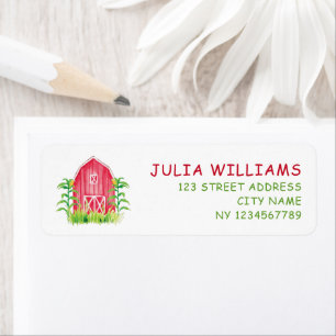 Red Farm House Birthday Label