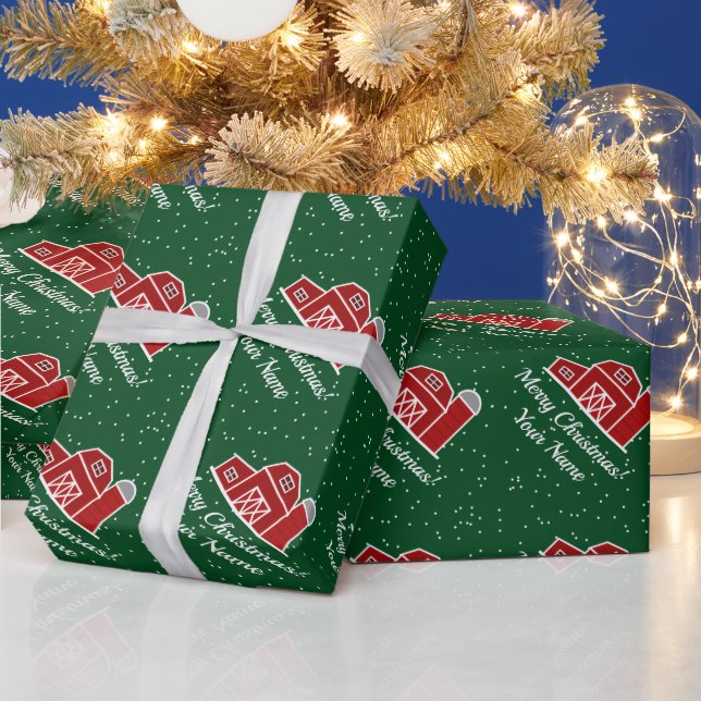 Red farm house in the snow custom Christmas Wrapping Paper (Holidays)