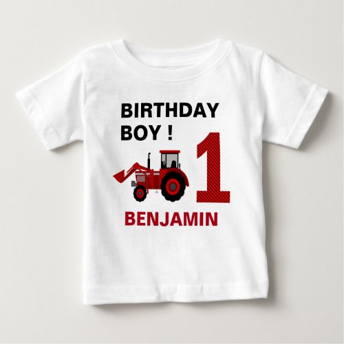 Red Farm Tractor 1st Birthday Party Baby T_Shirt