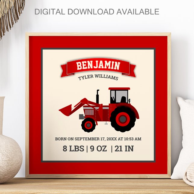 Red Farm Tractor Baby Birth Stats Poster (Creator Uploaded)