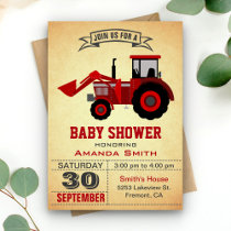 Red Farm Tractor Baby Shower Invitation