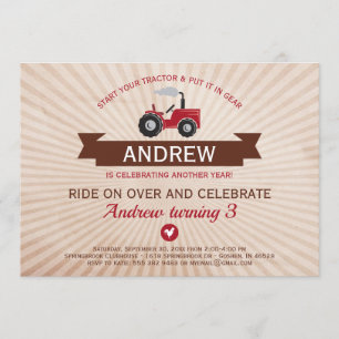 Red Farm Tractor Birthday Party Invitation