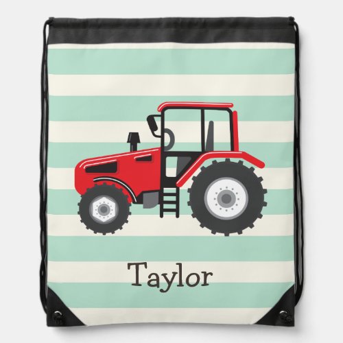 Red Farm Tractor Drawstring Bag