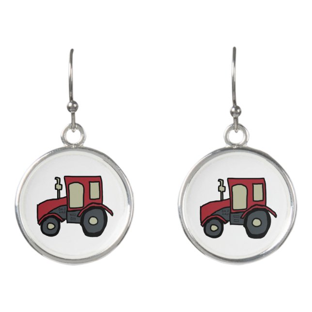 Red Farm Tractor Earrings (Front)