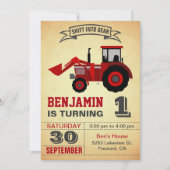 Red Farm Tractor First Birthday Party Invitation (Front)