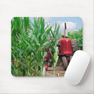 Red Farm Tractor in a Cornfield Mouse Pad