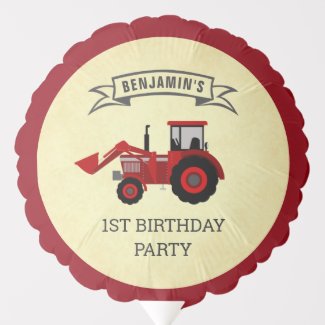Red Farm Tractor Kids Birthday Party Balloon