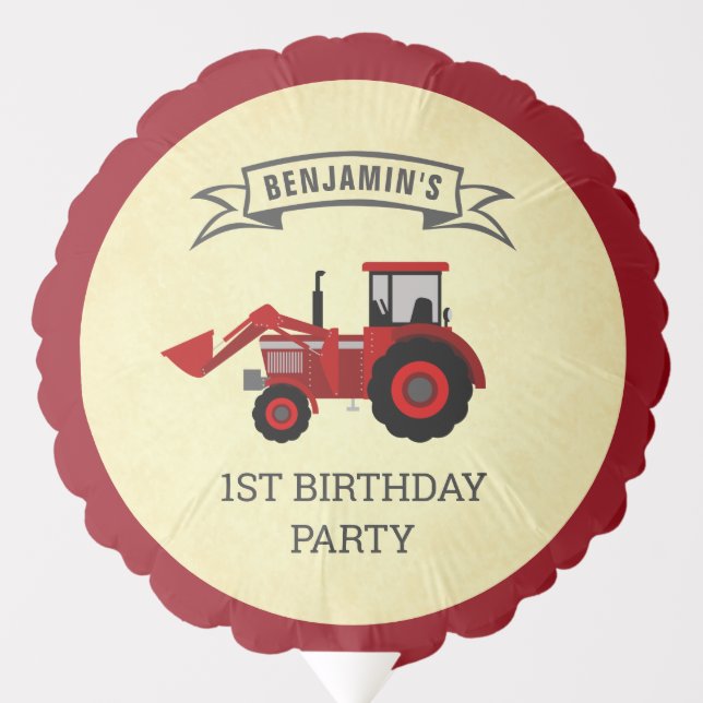 Red Farm Tractor Kids Birthday Party Balloon (Front)