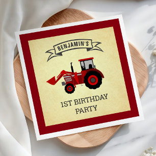 Red Farm Tractor Kids Birthday Party Paper Napkins