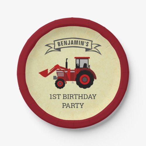 Red Farm Tractor Kids Birthday Party Paper Plates