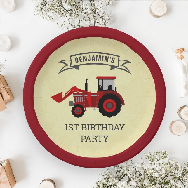 Red Farm Tractor Kids Birthday Party Paper Plates (Creator Uploaded)