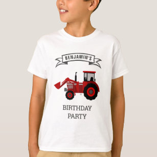 Red Farm Tractor Kids Birthday Party T-Shirt