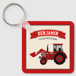 Red Farm Tractor Kids Name Keychain